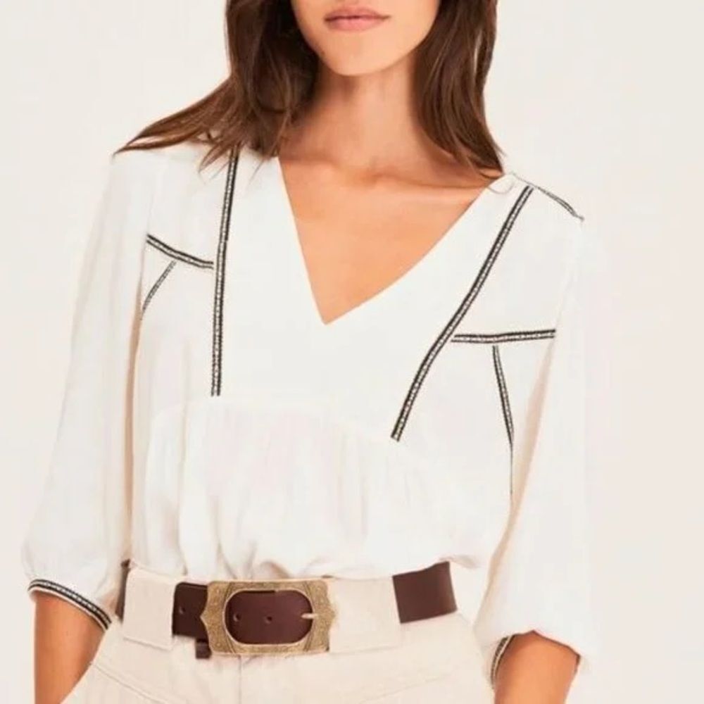 NWT BA&SH AMBER Embroidered Blouse in Ivory - Picture 3 of 13